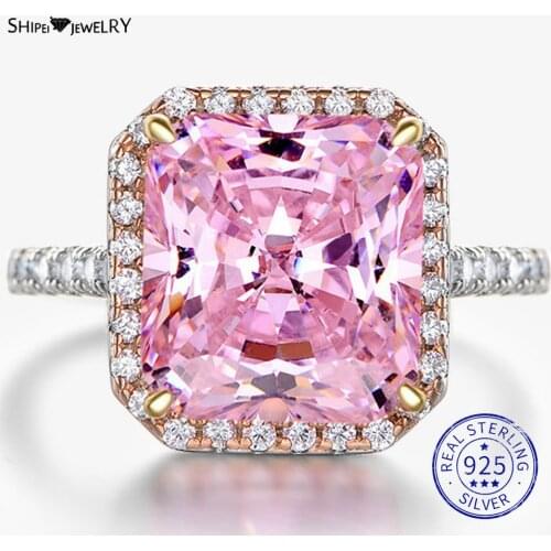 Shipei 925 Sterling Silver Pink Sapphire Created Moissanite Gemstone Wedding Engagement Fine Jewelry Romantic Ring For Women