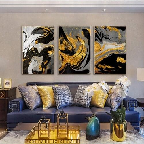 Nordic Abstract Black Background Golden Luxury Picture Home Decoration Canvas Painting Bedroom Living Room Art Wall Poster