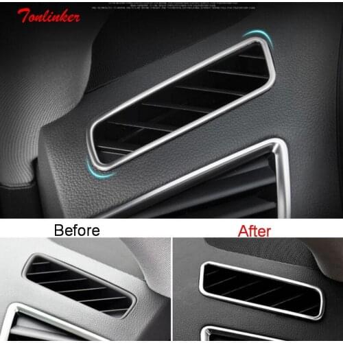 Tonlinker Interior Dashboard small Outlet Cover Stickers for AUDI Q5 2009-18 Car styling 2 PCS Stainless steel Cover sticker