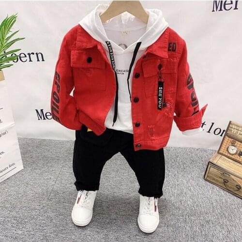 Spring and autumn Cotton Baby boy Clothing Sets Casual Infant 2-6Year boys Clothes Suit boys Denim jacket+hoodie+pants 3pcs sets