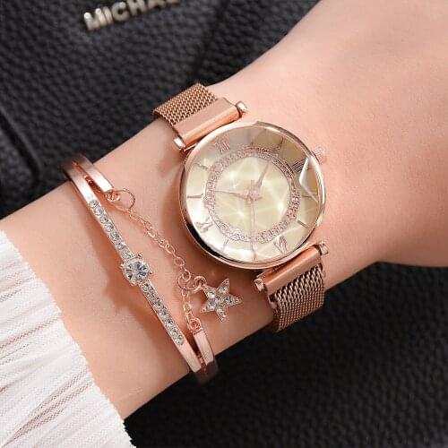 2PCS Ladies Crystal Bracelet Watch Casual Fashion Ladies Bracelet Watch Dress Premium Luxury Clock Ladies Watch Reloj Mujer 2020