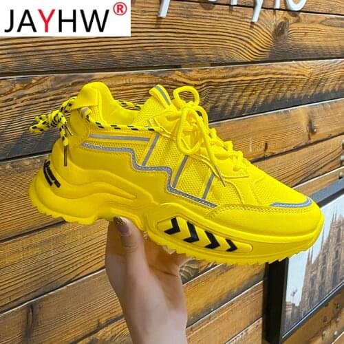 JAYHW New Sneakers Women Mixed Colors Patchwork Thick Soles Women Casual Shoes Breathable Mesh Fashion Lace-Up Platform Sneakers