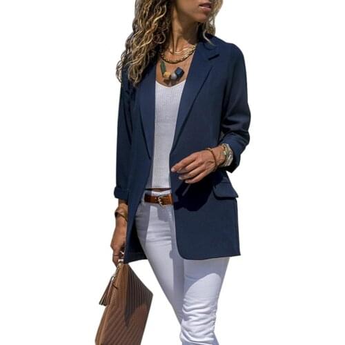Autumn Fashion Blazer Jackets Office Work Suit Chic Lady Autumn Lapel Solid Color Slim-Fit Coat Long Sleeve Women Jacket Blazer