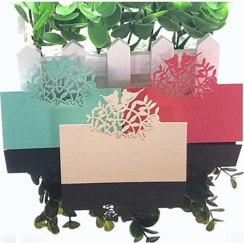 10Colors 50pcs Love Birds Laser Cut Table Name Cards Place Cards Wedding Party Table Decoration Wedding Favors Decoration