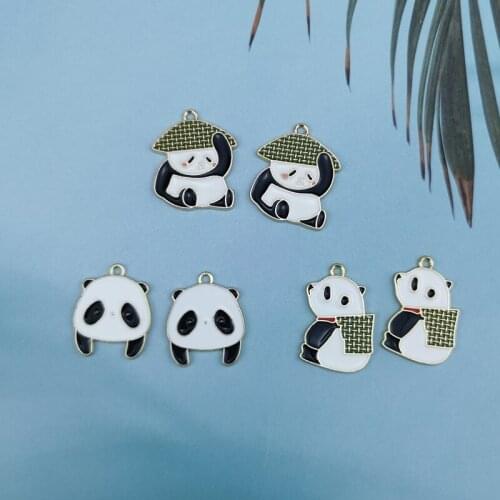 10pcs/lot Cartoon Panda Enamel Charms Gold Tone Metal Pendants For Women Girls DIY Bracelet Earrings Jewelry Accessories Craft