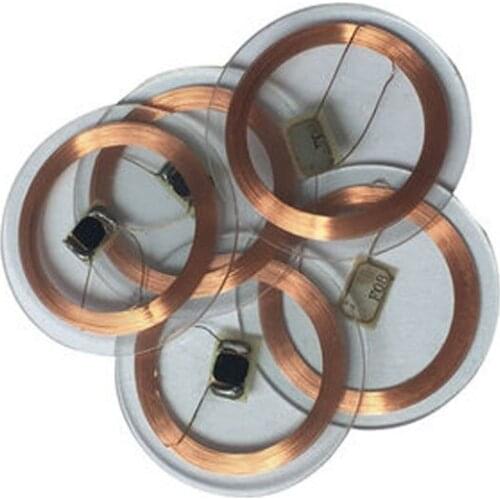100pcs rfid transparent coil tag s50 13.56mhz ic keyfob hf 1k memory size 25mm diameter f08 chip type