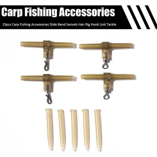 15pcs Carp Fishing Accessories Slide Beads Swivels for Carp Hair Rig Hook Link Side Bend Running Slider Terminal Tackle