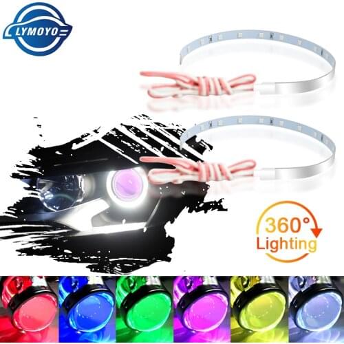 2PCS Car Devil Eyes Demon Eyes Projector Headlight lens 2.5-3.0 Inch 3528 15SMD LED Headlights DRL DC12V Evil eye White Red