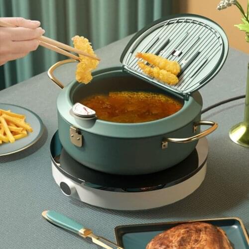 304 Stainless Steel Tempura Deep Frying Pot Fryer with Thermometer Drainer Kitchen Cookware Fried Food Cooker