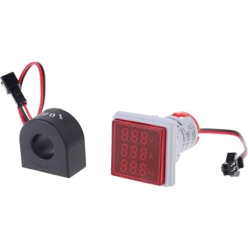 3in1 AC Voltmeter Ammeter Hz Current Frequency Panel Meter Indicator Digital Voltage Amp Hz Led Lamp Square Signal Light with CT