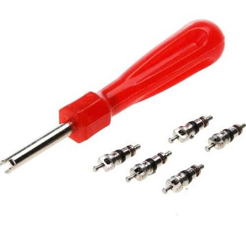 6pcs Auto Car Bicycle Slotted Handle Tire Valve Stem Core Remover Screwdriver Tire Repair Install Tool Car Accessories