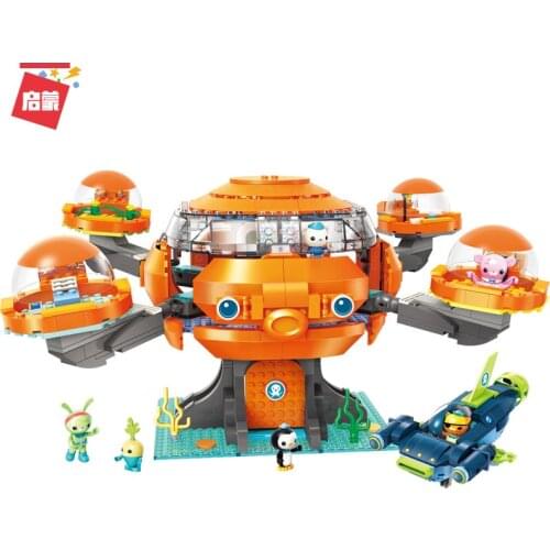 921Pcs Enlightenment 3716 Submarine Column Building Block Octopus Fort Model Children Assembling Toy Gifts