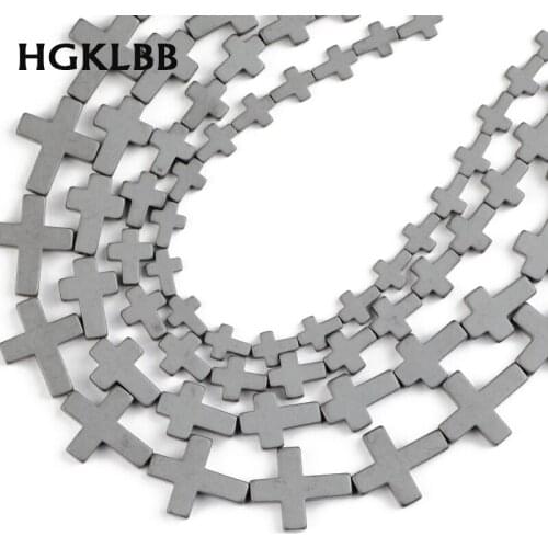 HGKLBB Matte long Cross Black Hematite Natural Stone spacer Loose beads For Jewelry making 6/8/10/14MM bracelet DIY accessories