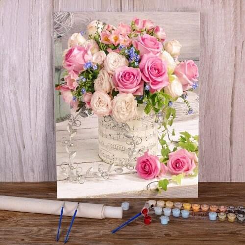 Flower Rose Paint By Numbers Kit Acrylic Paints 50*70 Canvas Painting Handmade For Children Handiwork For Wholesale