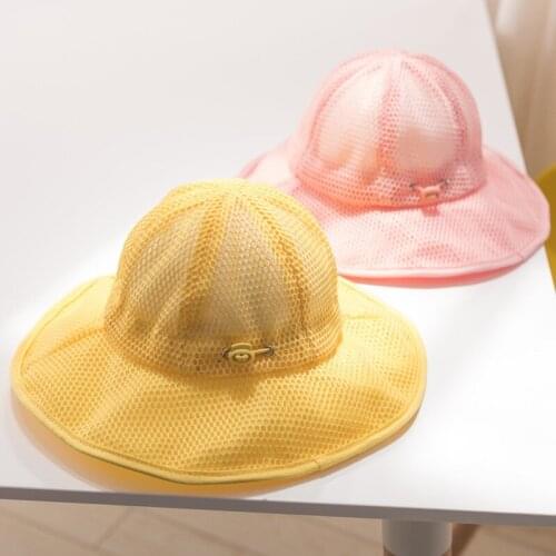 Baby hat summer visor boy girl baby fisherman hat folding basin cap solid color sunscreen mesh kids cool hat mesh adjustable