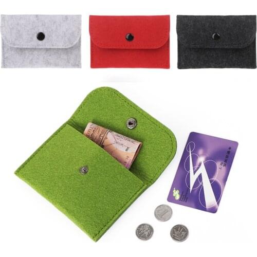 Felt Coin Wallet For Women Men Purse Change Bag ID Credit Card Holder Cash Money Organizer Long Clutch With Buckle Solid Color