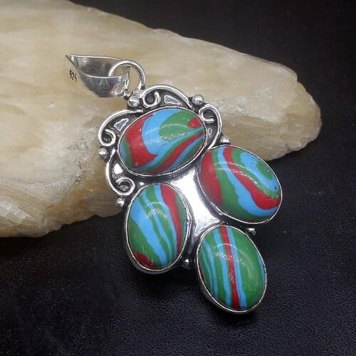 Gemstonefactory Jewelry Big Promotion 925 Silver Vintage Stripe Jasper Magic Perfect Women Ladies Gifts Necklace Pendant 1024