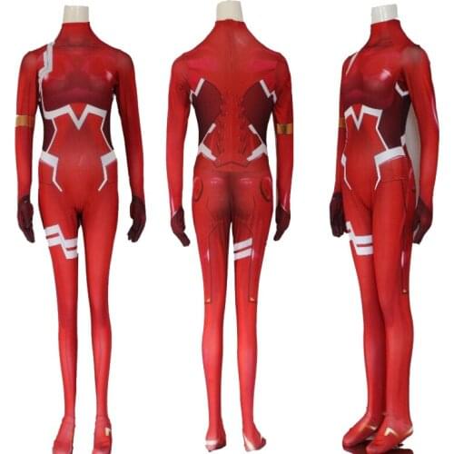 Anime Zero Two Cosplay Costume 3D Printing Bodysuit Darling in the Franxx 02 Women Carnival Tight Bodysuit Catsuit Adults Kids