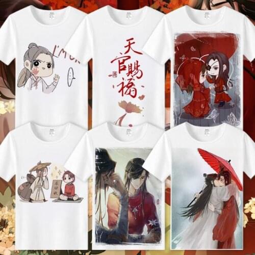 Anime Tian Guan Ci Fu Cosplay Costumes Hua Cheng Cosplay Xie Lian Men T Shirt White Printed Short Sleeve Tshirts For Women CS301