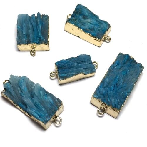 Natural Stone Pendant Square shape Crystal Cluster Double Hole Connector for Jewelry Making DIY Necklace Bracelet Accessories