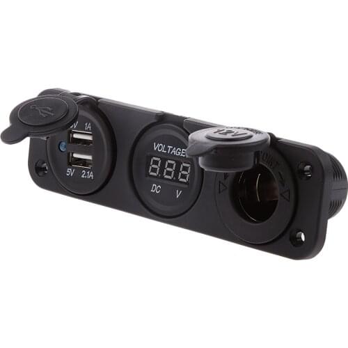 Marine 12V Cigarette Lighter Socket & Voltmeter & USB Charger 5V 1A 2.1A for Motorbike Boat Caravans Splashproof