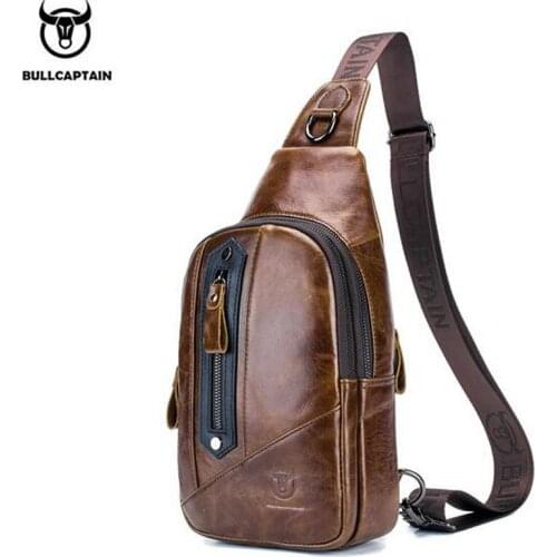 BULLCAPTAIN Men Vintage Genuine Leather Cowhide Sling Chest Back Bag Handbag Cross Body Messenger Shoulder Pack Travel Bag