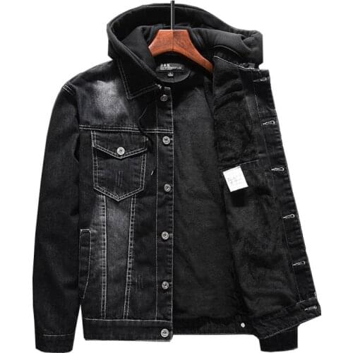 Men Winter Warm Denim Jackets Detachable Hat Fleece Lined Outwear Coats for Male Top Clothing Size M-4XL Windbreak