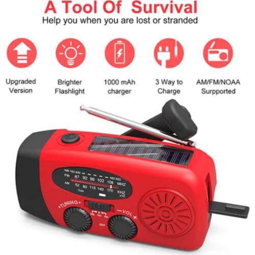 New outdoor solar hand-cranked radio with flashlight charging radio with waterproof function supports AM, FM, WB signals