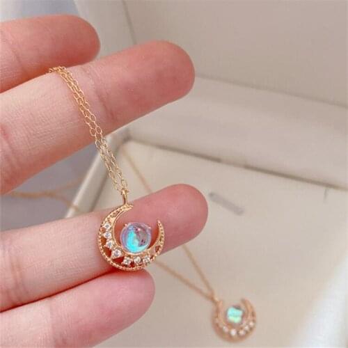 925 Sterling Silver Crystal Moon Charm Necklaces & Pendants Choker Statement For Women Fashion Party Jewelry dz611