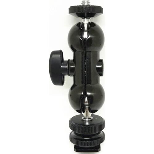 1/4" Mount to Hot Shoe Adapter Double Ball Head Bracket Magic Arm Mini Ballhead for Monitor LED Video Light