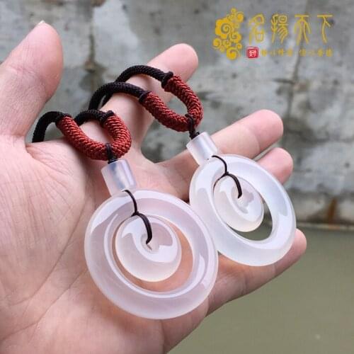Pure natural primary color high ice child safety buckle agate Jade pith pendant sweater chain pendant ice through fluorescent
