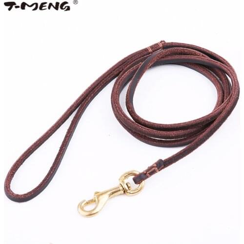 High Quality Genuine Leather Dog Leash For Small Medium Dogs Width 0.6cm First Layer Cowhide Copper Hook Durable Walking Leads