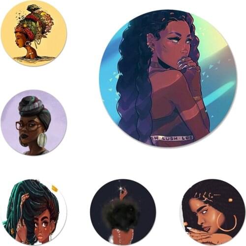 Queen Afro Melanin Poppin black girl Icons Pins Badge Decoration Brooches Metal Badges For Backpack Decoration 58mm