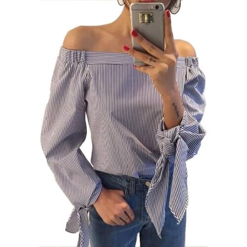 Sale Fashion Ladies Women Off the Shoulder Casual Tops Blouses Women Summer Loose Top Long Sleeve Blouse