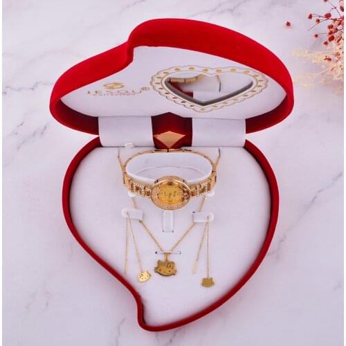 Luxury Valentines Day Gifts Set Jewelry Necklace Bracelet Earring Rings With Rhinestone Fashion Heart For Women Box Watch Sets