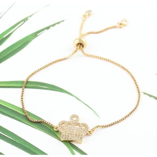 Luxury CZ white zircon King Crown Charms bracelet Adjustable Link Chain women bracelets & bangles for women Jewelry accessories