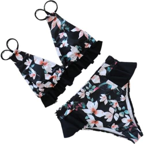 Sexy High Waist Ruffle Bikini Set Swimwear Women Lady Floral Female Push Up Swimsuit 2021 Summer Beach Wear Bahting Suit Biquini