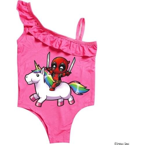 2-10 Years Girls Swimsuit 2021 New One Piece Swimwear Cartoon Style Childrens Swimwear Deadpool One Piece Swimsuit
