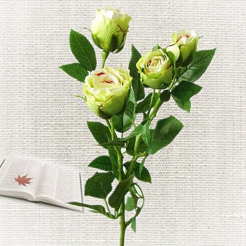 4 Heads Silk Rose Artificial Flowers Wedding Decoration Long Stem Fake Flower Plastic Branches with Leaves Home Home Decor