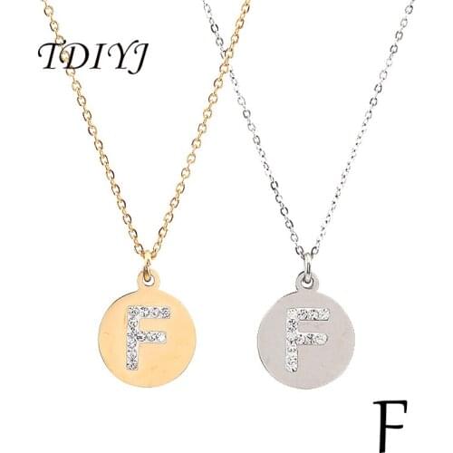 TDIYJ Hot Sale (2 pieces/lot) Fashion Stainless Steel Gold Initial Necklace F Letters with Crystals Word Pendant Necklace
