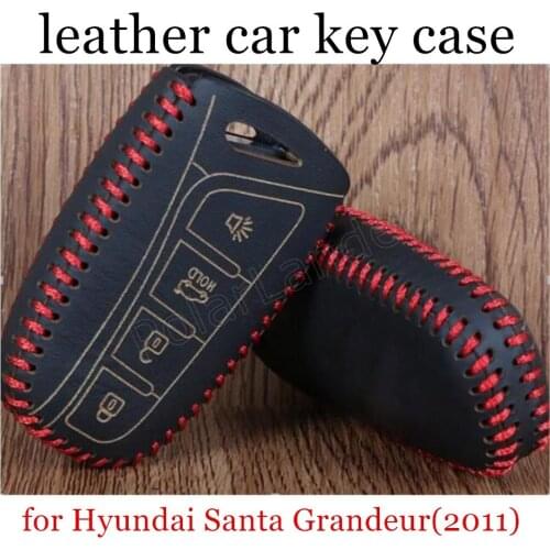 Only Red factory promoted Genuine leather car key case cover Hand sewing DIY fit for Hyundai Santa 4 button Grandeur(2011)