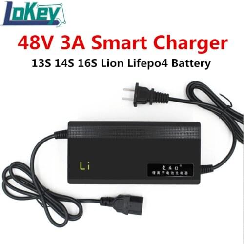 Smart Charger 48V 3A Li ion Lifepo4 Battery Charger 13S 54.6V 14S 58.8V 16S 58.4V For Scooter Balance Car Unicycle