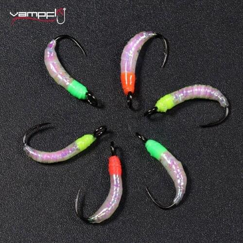 Vampfly 6PCS UV Luminous Flashabou Gliss Body Nymph Worms Bug Fly Artificial Insect Fly For Trout Fishing Fly Lure Baits8#~12