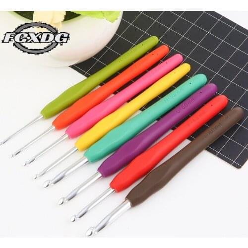9pcs/set Crochet Hooks Knitting Needles Rubber Handle Tunisian Crochet Hook Set DIY Sewing Tools Stainless Steel Crochet Hook