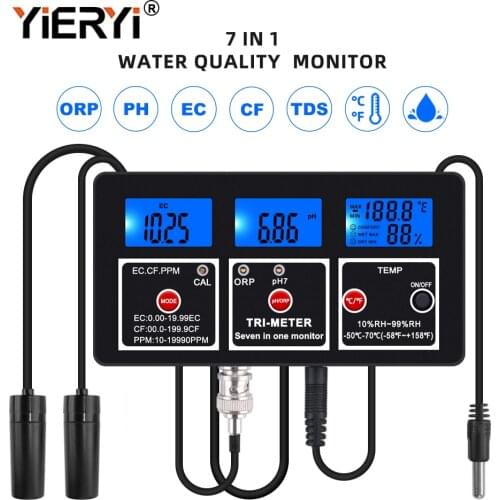 Yieryi 7 In 1 Online Multi-parameter Water Quality Monitor PH Meter Aquarium ORP EC TDS RH CF TEMP Conductivity Teter Tool