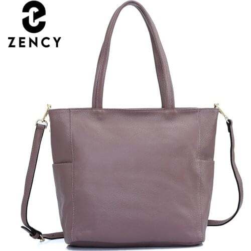 Zency New Womens Genuine Leather Top-handle Bags Simple Large Quality Casual Classic Lady Shoulder Handbag Crossbody Bag Retro