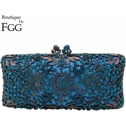 Boutique De FGG Turquoise Blue Women Crystal Clutch Evening Bag Bridal Wedding Party Dinner Diamond Minaudiere Handbag Purse