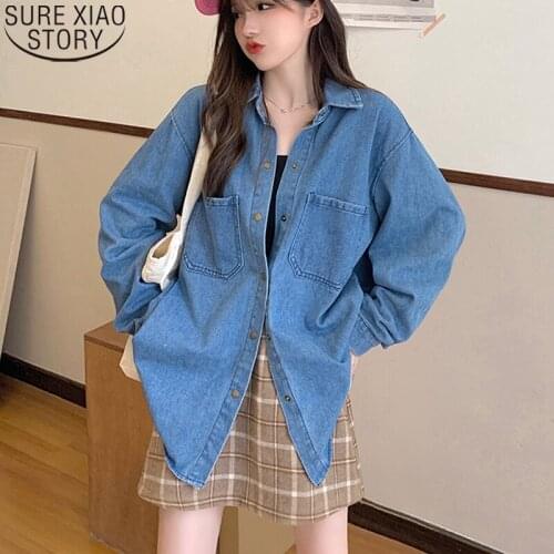 2021 Plus Size Cotton Denim Jacket Women New Coat Women Clothes Korean Fashion Loose Spring Autumn Jacket Blue Casual Tops 16303