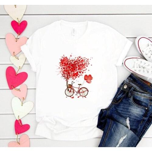 Valentines Day Woman Tshirts Tops Femme T-shirts Plus Size Summer Clothes for Women Casual Harajuku Love Tree Pattern Printed