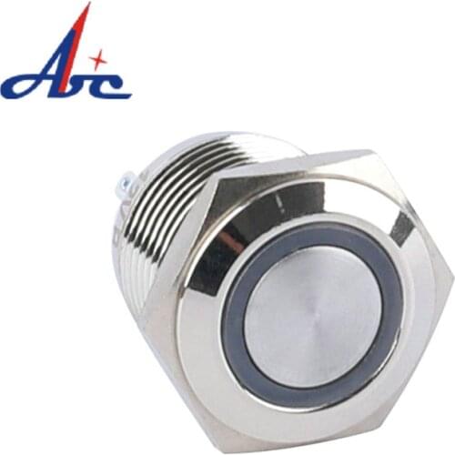 16mm Flat Roud Head 1NO 12V 24V Ring LED Illuminated Momentary Push Button Switch